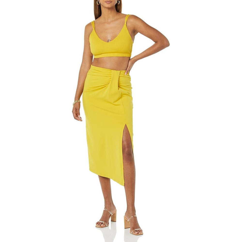 Terea by Andrea Pitter‎ Laila Faux Wrap Midi Skirt Curry Yellow Medium NEW $59